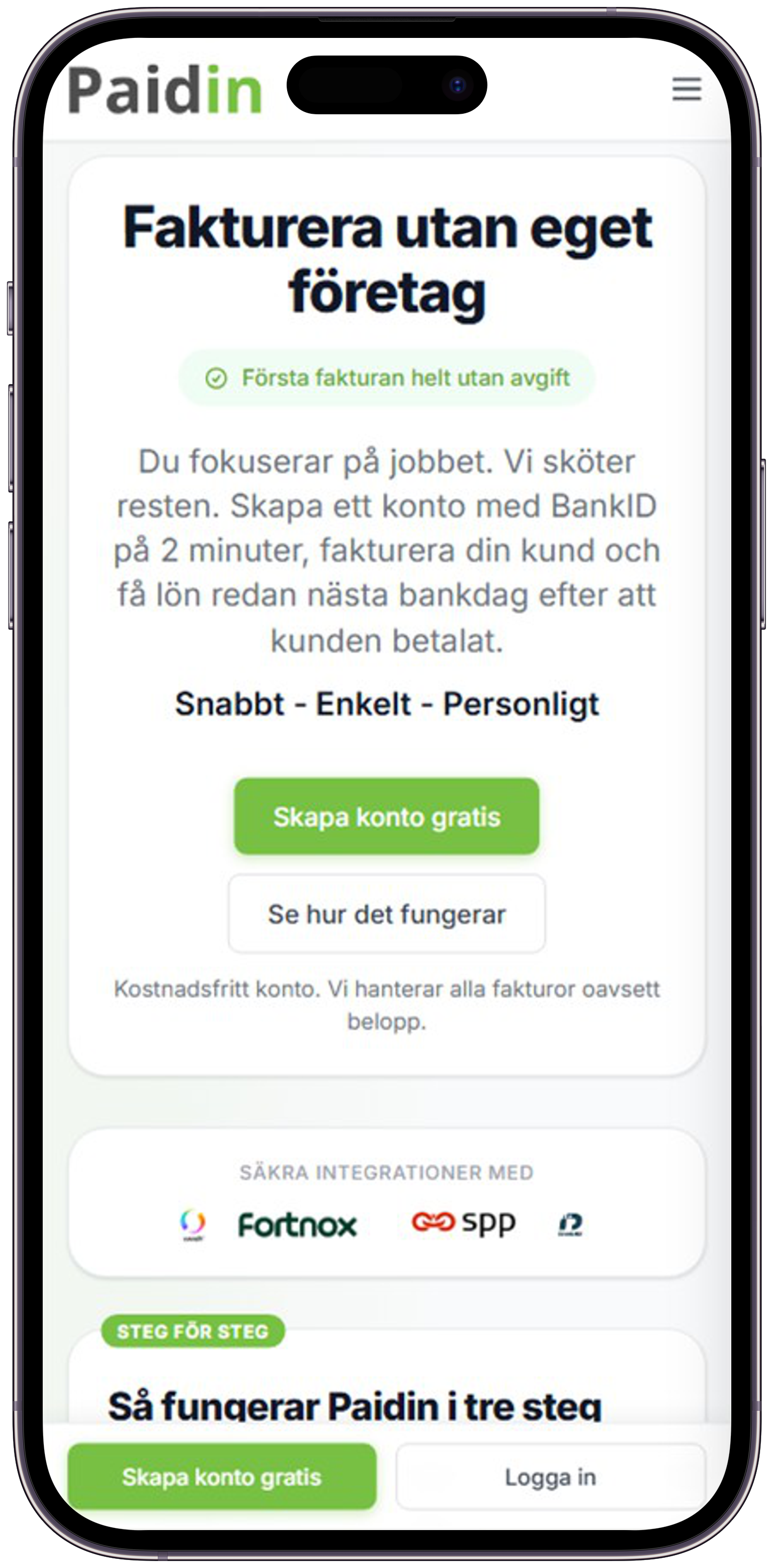 Paidin app på mobiltelefon